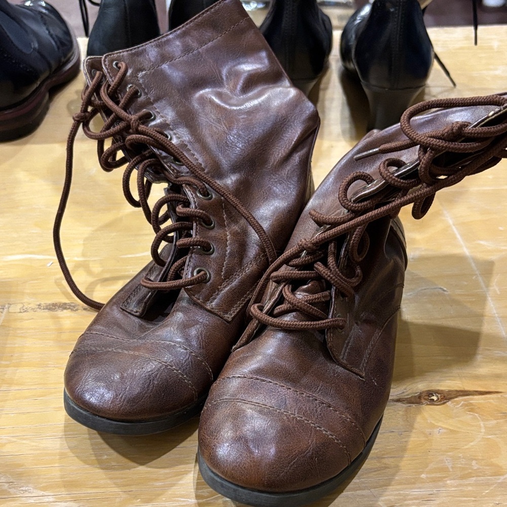 Brash Chocolate Lace-Up Ankle Booties